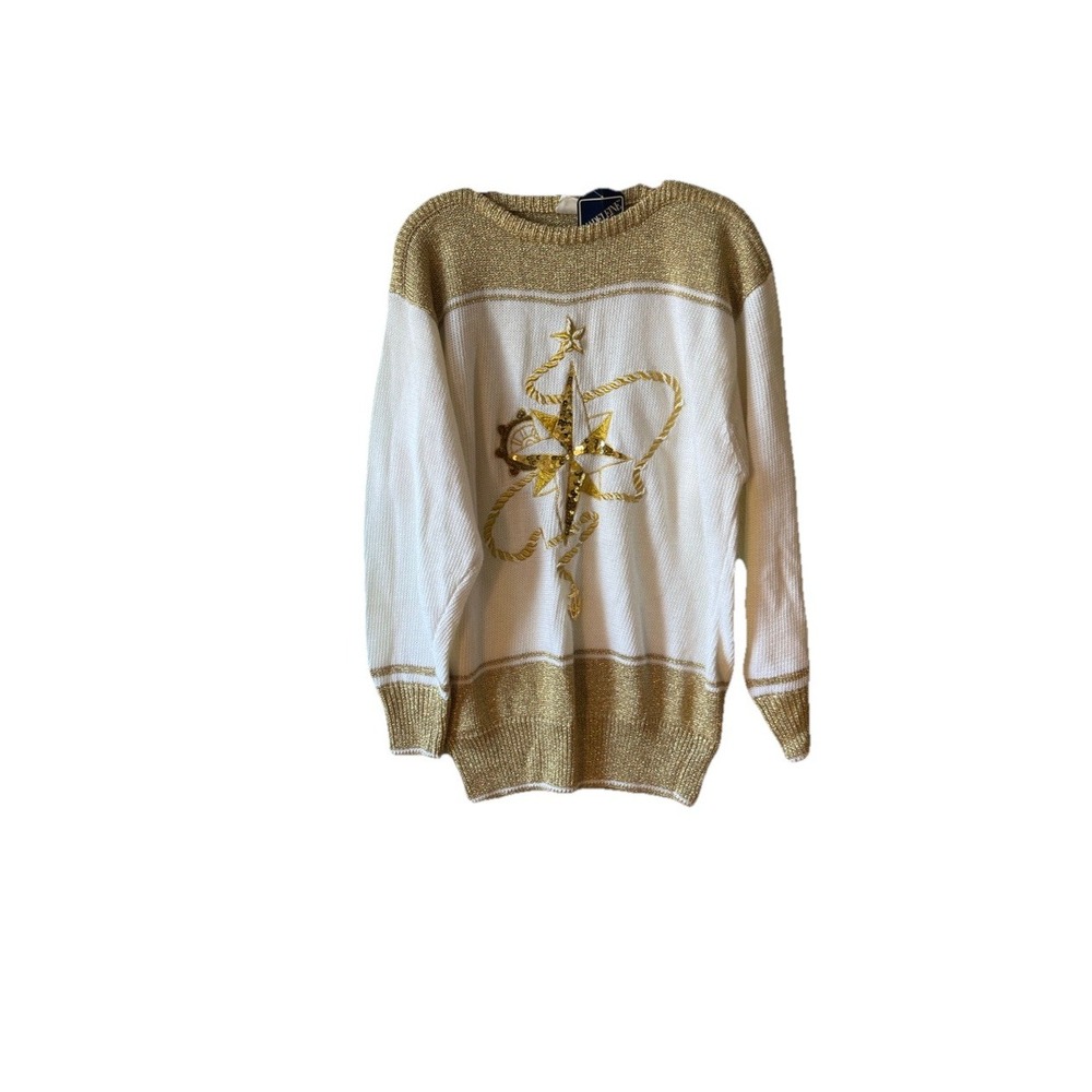 Madeleine angora blend sweater with a nautical compass rose and anchor Charm L - Picture 2 of 16